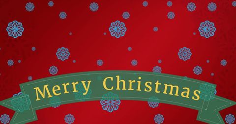 Festive Merry Christmas Banner with Snowflakes on Red Background