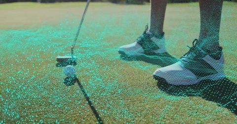 Golfing with data overlay illustrating sports technology and precision