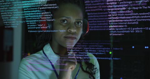 Female IT Engineer Analyzing Code Amidst Data Streams - Download Free Stock Images Pikwizard.com