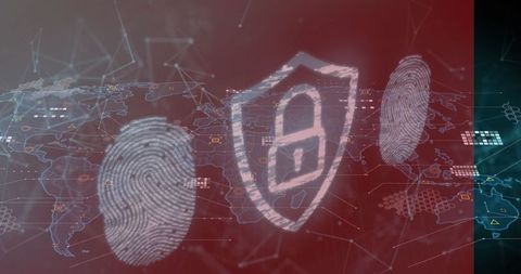 Global Cybersecurity Concept with Shield and Fingerprint Scans