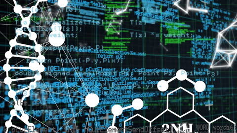 DNA Structure with Code and Network Symbolizing Biotech Innovation