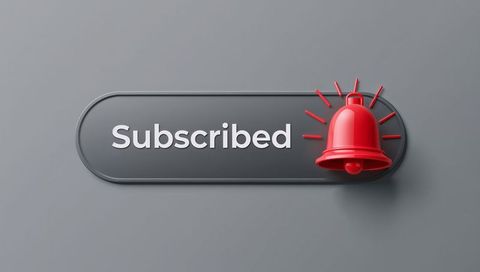 Subscribed button with red notification bell on minimalist dark gray interface