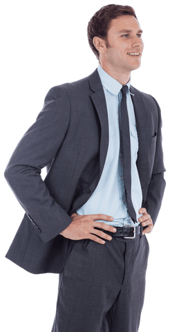 Confident Businessman Smiling with Hands on Hips Transparent