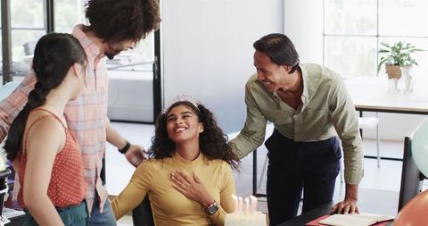 Office Birthday Celebration with Multiracial Colleagues