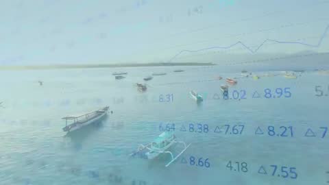 Tropical Maritime Background with Data Visualization Overlay