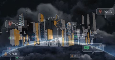Futuristic City with Floating Social Media Icons