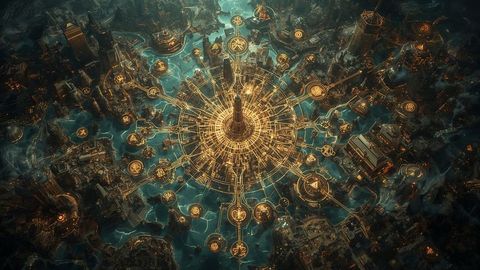 Futuristic Illuminated City with Central Radiating Tower