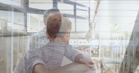 Double Exposure of Businessmen Over Cloud Data Concept
