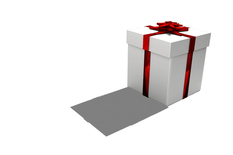White gift box with red ribbon and transparent background