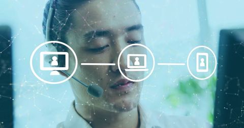 Young Businessman Engaging with Digital Communication Media