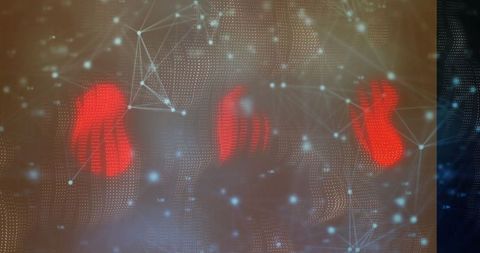 Red Fingerprints Over Digital Network Grid Symbolizing Cybersecurity