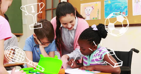 Teacher Engaging with Diverse Students in Classroom Animation