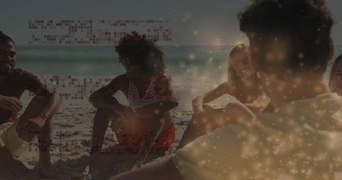 Happy friends enjoying beach day with relaxed vibes