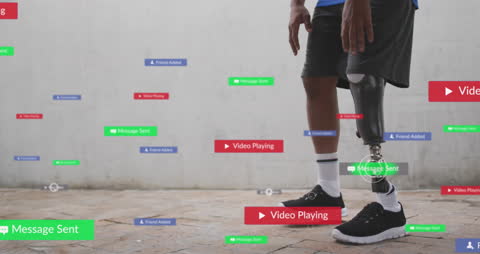 Amputee Engaging with Technology Fitness Notifications