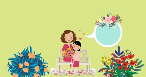 Mother and Daughter Sweet Moment in Flower Garden Illustration - Download Free Stock Images Pikwizard.com