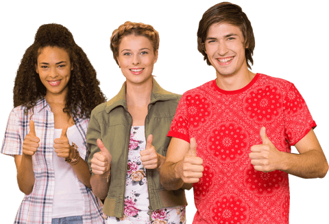 Diverse college students giving thumbs up with enthusiasm