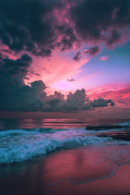 Vibrant Sunset Over Peaceful Beach with Dramatic Clouds - Download Free Stock Images Pikwizard.com