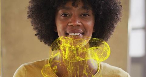 Empowering woman with futuristic yellow hologram snake