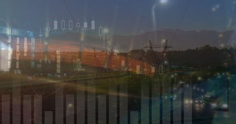 Financial Data and Cityscape Overlap Symbolizing Global Economy