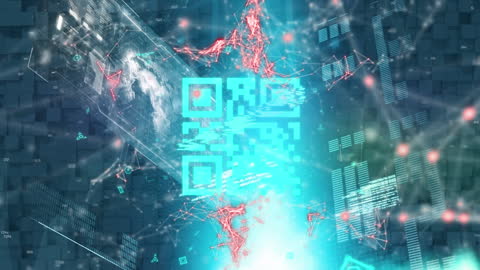 Futuristic QR Code Overlay with Data Elements