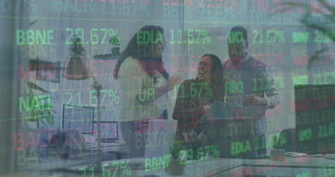 Diverse Business Team Analyzing Stock Market on Digital Interface