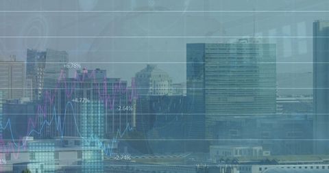 Cityscape Merged with Financial Graph for Business and Economy Themes