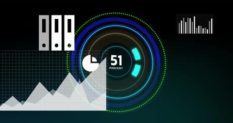 Futuristic Digital Data Charts with Graphs and Technology Icons