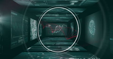 Futuristic DNA Helix Visualization in High-Tech Data Space