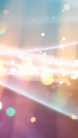 Vertical abstract light video glowing with sweeping teal bands, bokeh particles and lens flare