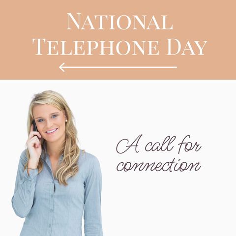 smiling woman celebrates national telephone day talking on smartphone - Download Free Stock Templates Pikwizard.com