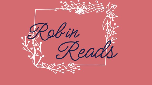 Graphic featuring 'Robin Reads' text in elegant blue font over decorative foliage border. Ideal for book clubs, reading announcements, invitations, journals, blogs, and personalized stationery.