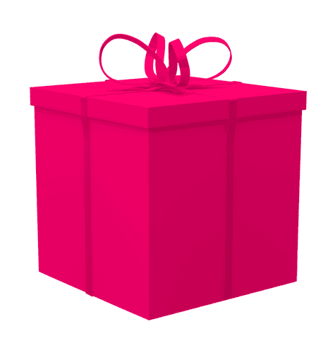 Bright pink gift box on transparent background with ribbon