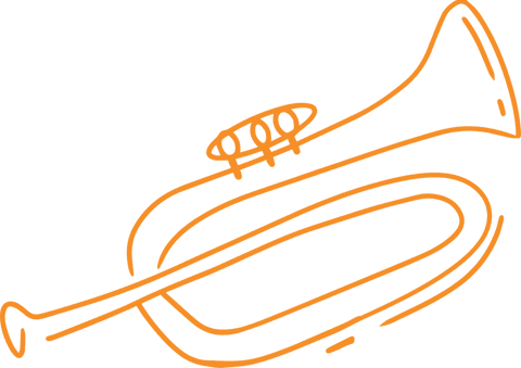 Orange outline trumpet on transparent background vector illustration