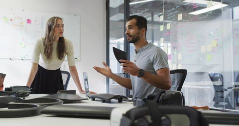 Design team collaborating on virtual reality products