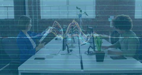 Business Professionals Collaborating on Analytics in Modern Office