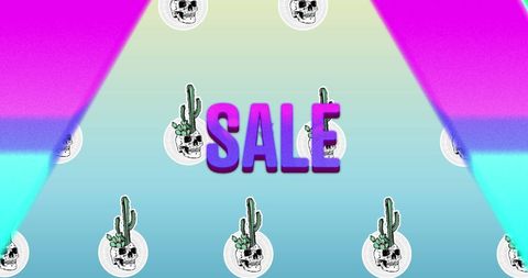 Retro sale poster with neon and cacti design