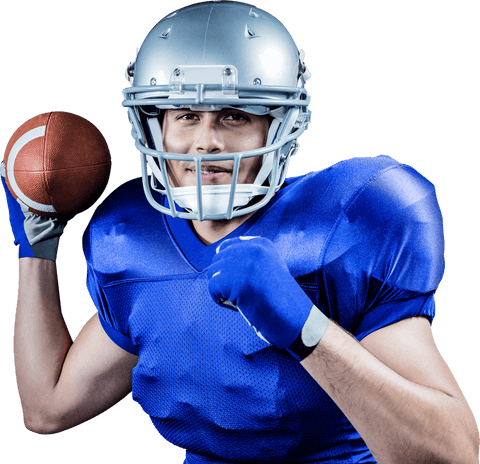 Transparent image american football player holding ball ready to throw