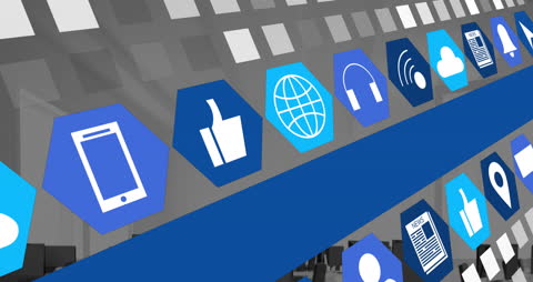 Digital Social Media Interface Over Office Workspace in Modern Business