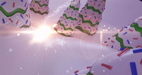 Festive Shooting Star Float Among Magical Doughnut Holiday Trees