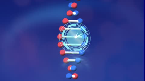 Spinning DNA Structure and Neon Clock Symbolizing Research and Innovation