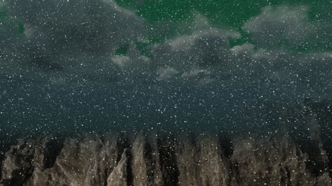 Snow Falling Over Mountain Peaks Under Starry Sky