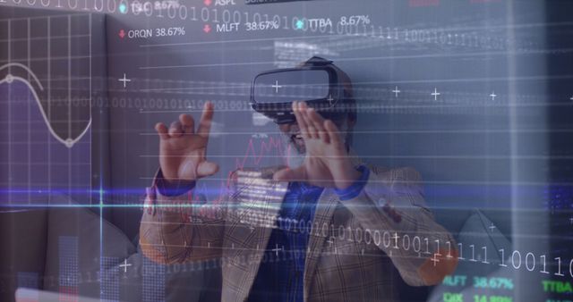 Man in Virtual Reality Gear Interacting with Data and Graphs - Download Free Stock Images Pikwizard.com