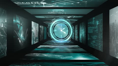 Futuristic Digital Interface with Virtual Clock Overlay