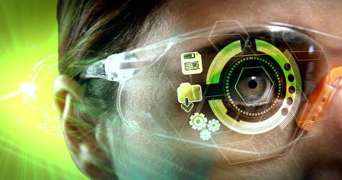 Futuristic smart glasses with digital interface overlay