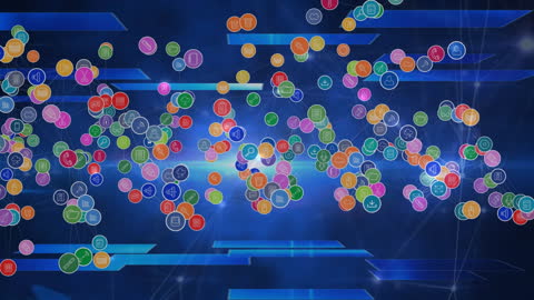 Digital Media Icons on Cybernetic Blue Background