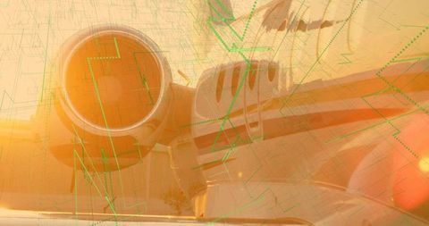 Jet Engine Intake Showing Nacelle and Wing with Digital Overlay Emphasizing Aerospace Tech