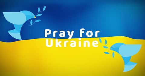 Pray for Ukraine Dove Symbol Over Ukrainian Flag