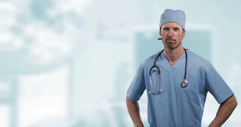 Confident surgeon standing in surgical ward