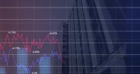 Financial Data Visualization Overlay on City Background