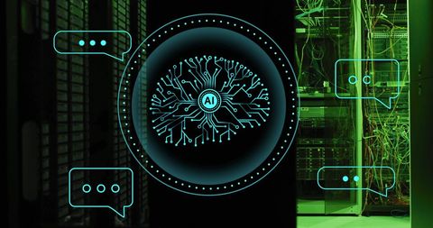 ai brain network overlaid on server room background - Download Free Stock Images Pikwizard.com